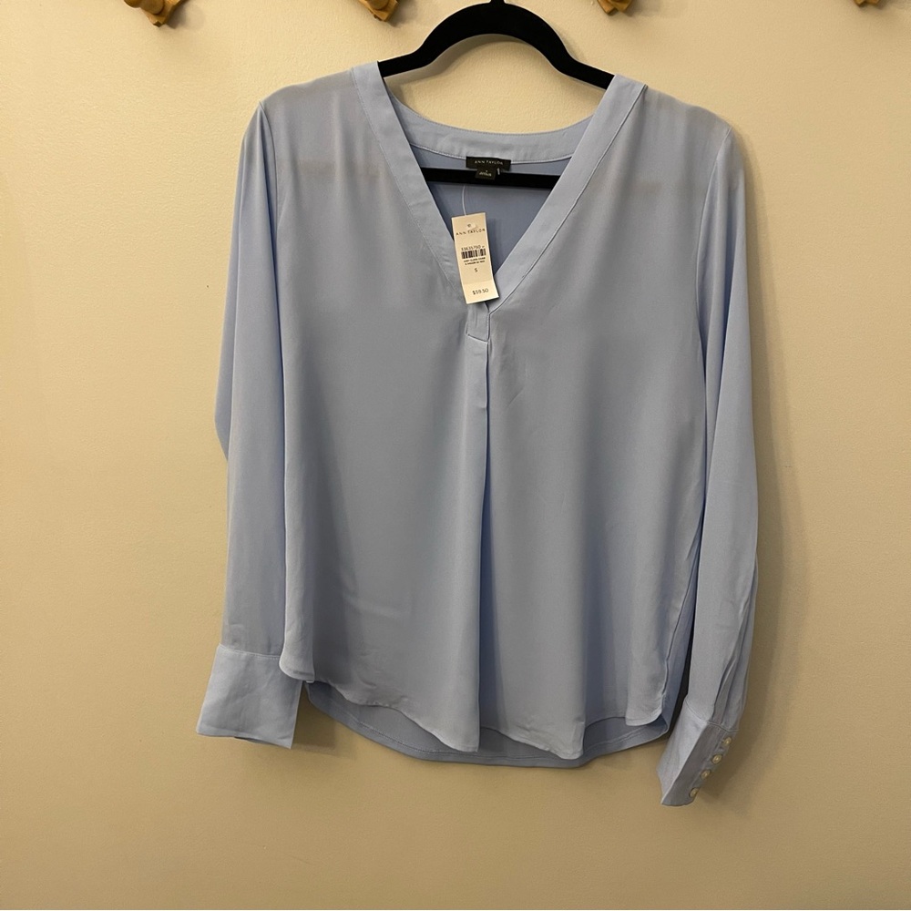 Ann Taylor Light Blue V-Neck Blouse